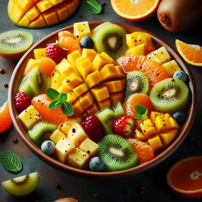 Image of Refreshing Tropical Fruit Salad with Vanilla Mint Syrup