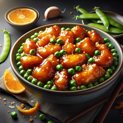 Image of Restaurant Style Chinese Orange Chicken with Spring Peas