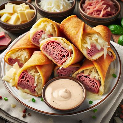 Image of Reuben Egg Roll Wraps with Dipping Sauce
