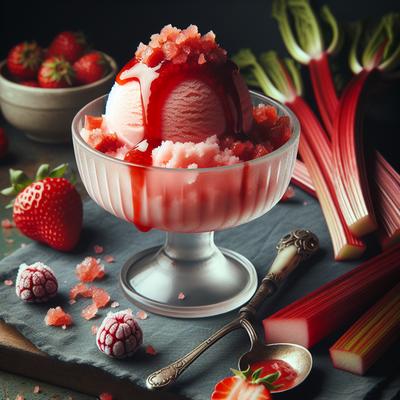 Image of Rhubarb Sherbet with Crushed Strawberry Sauce