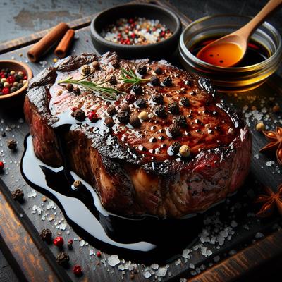 Image of Rib Eye Steak Au Poivre with Balsamic Reduction