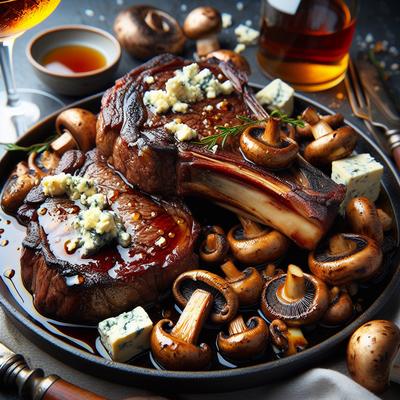 Image of Rib Eye Steaks W Mushrooms Brandy and Blue Cheese