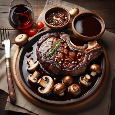 Image of Rib Eye Steaks with Merlot Mushroom Melange