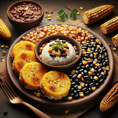 Image of Rice and Corn Cakes with Spicy Black Beans