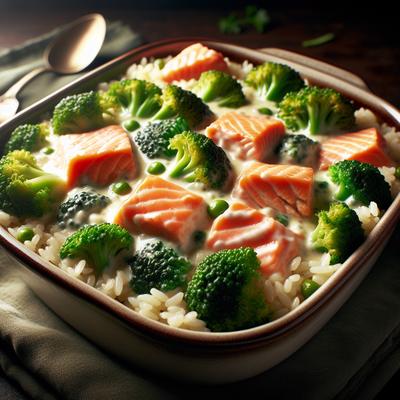 Image of Rice Broccoli and Salmon Casserole