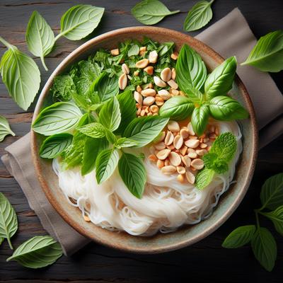 Image of Rice Noodles with Thai Basil Mint and Peanuts