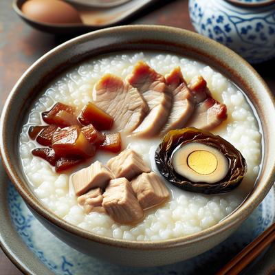 Image of Rice Porridge Congee with Century Egg and Pork or Chicken