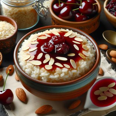 Image of Rice Pudding with Almonds and Cherry Sauce