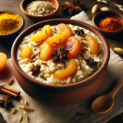 Image of Rice Pudding with Chai Spice Saffron Apricots