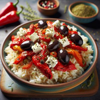 Image of Rice with Roasted Red Peppers Black Olives Feta