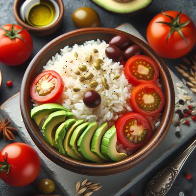 Image of Rice with Tomatoes Avocado Black Olive