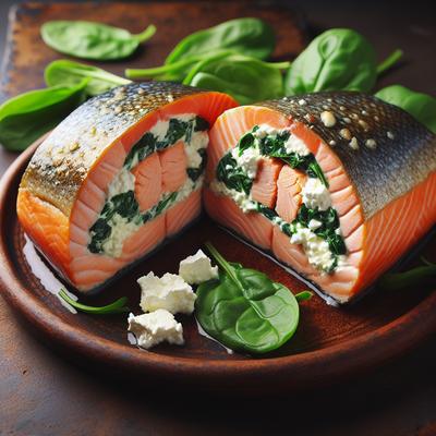 Image of Ricotta Feta and Spinach Stuffed Salmon