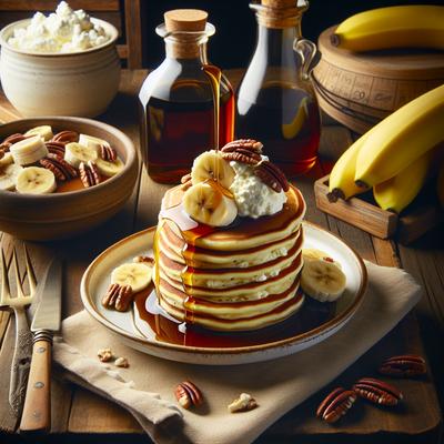 Image of Ricotta Pancakes with Banana Pecan Syrup