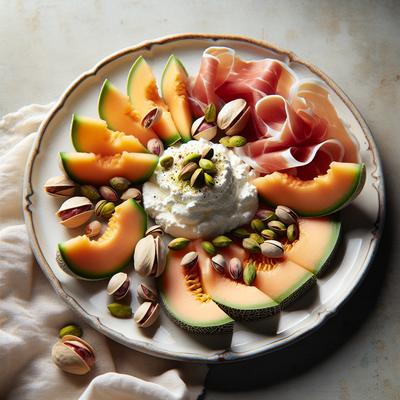 Image of Ricotta with Cantaloupe Pistachios and Prosciutto