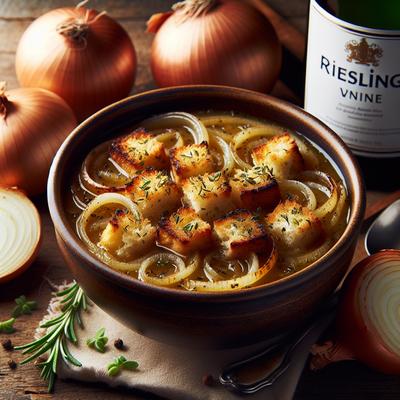Image of Riesling Onion Soup with Herbed Croutons