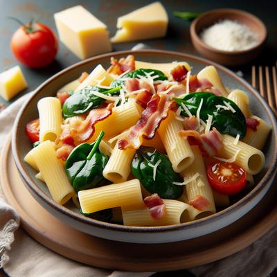 Image of Rigatoni with Bacon Spinach and Two Cheeses