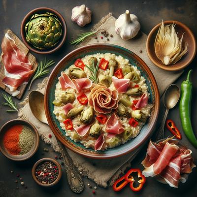 Image of Risotto Con Carciofi Prosciutto E Peperone