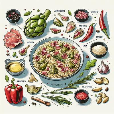 Image of Risotto with Artichoke Hearts Prosciutto and Red Bell Pepper