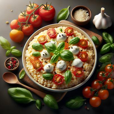 Image of Risotto with Fresh Mozzarella Grape Tomatoes and Basil