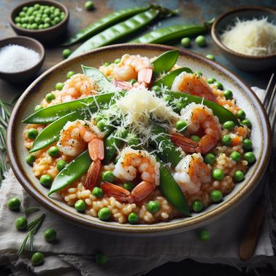 Image of Risotto with Snow Peas Shrimp Grated Cheese