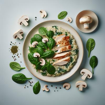 Image of Risotto with Spinach White Mushrooms and Chicken