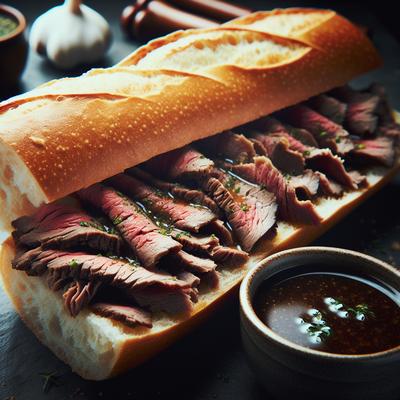 Image of Roast Beef Dip Sandwich with Herbed Garlic Au Jus