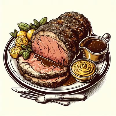 Image of Roast Beef with a Mustard Crust and Traditional Gravy