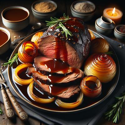 Image of Roast Beef with Glazed Onions and Worcestershire Gravy