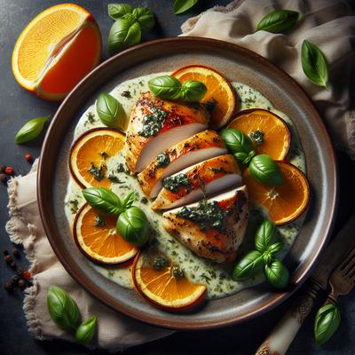 Image of Roast Chicken Breasts with Oranges and Basil Cream
