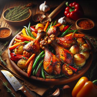 Image of Roast Chicken Drumsticks and Vegetables