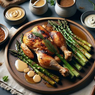 Image of Roast Chicken with Asparagus and Tahini Sauce