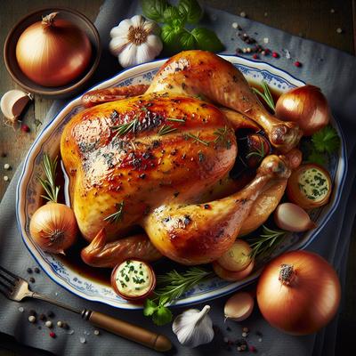 Image of Roast Chicken with Herb Butter Onions and Garlic