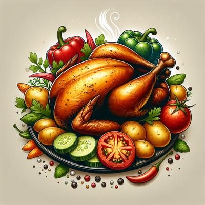 Image of Roast Chicken with Potato Capsicum and Tomato
