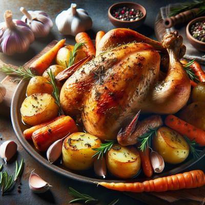 Image of Roast Chicken with Root Vegetables Rosemary and Garlic