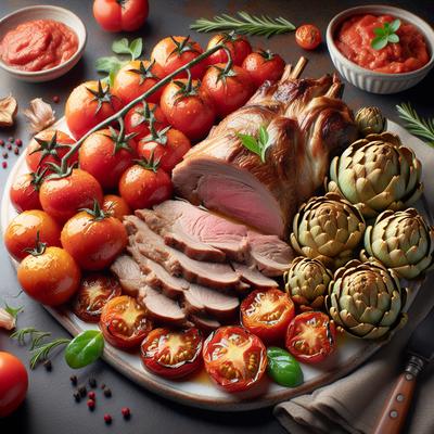 Image of Roast Lamb with Tomatoes and Artichoke Hearts