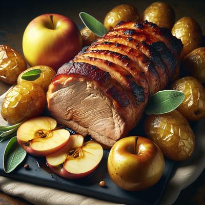 Image of Roast Pork Loin with Apples Potatoes Sage