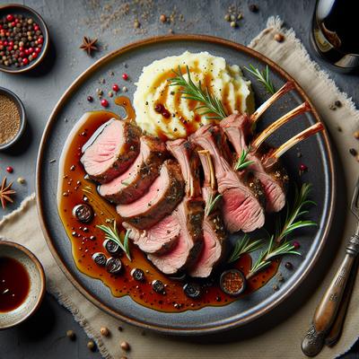 Image of Roast Rack of Lamb with Madeira Peppercorn Sauce