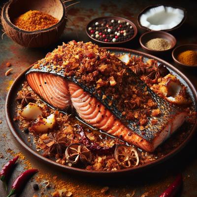 Image of Roast Salmon with Spiced Coconut Crumbs