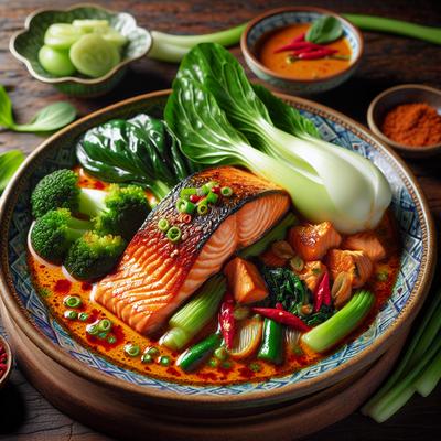 Image of Roast Salmon with Thai Red Curry and Bok Choy