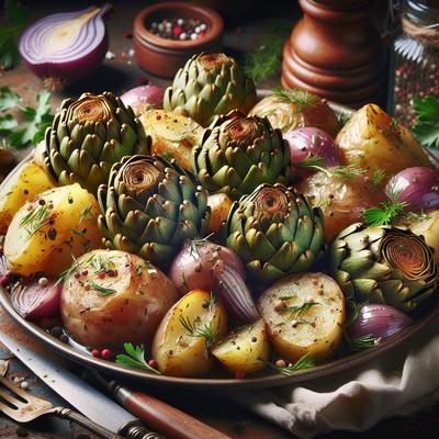 Image of Roasted Artichokes New Potatoes