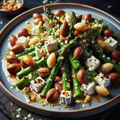 Image of Roasted Asparagus and Goats Cheese with Macadamia Nut Dressing