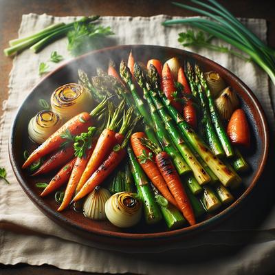 Image of Roasted Asparagus Baby Carrots and Scallions