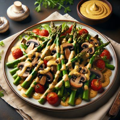 Image of Roasted Asparagus Mushroom Salad with Creamy Mustard Dress