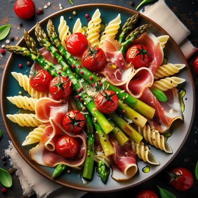 Image of Roasted Asparagus Prosciutto Cherry Tomato Pasta