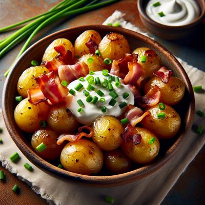 Image of Roasted Baby Potatoes with Creme Fraiche Bacon and Chives