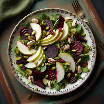 Image of Roasted Beet Pistachio and Pear Salad
