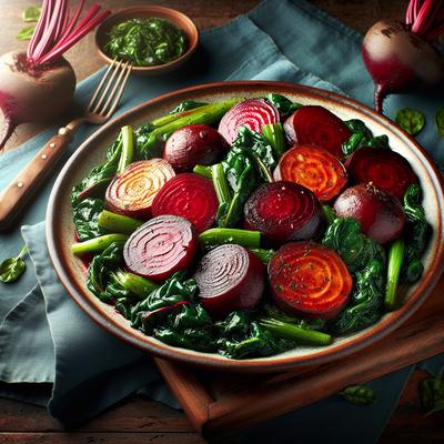 Image of Roasted Beets and Sauteed Beet Greens