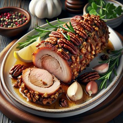 Image of Roasted Brined Pork Tenderloin Rolled in Toasted Pecans