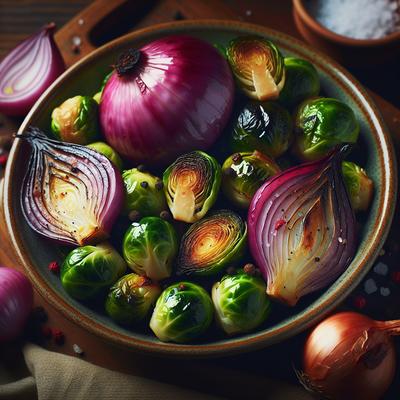 Image of Roasted Brussels Sprouts and Red Onions