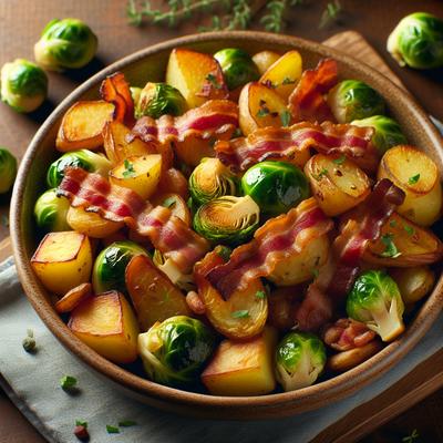 Image of Roasted Brussels Sprouts with Potatoes and Bacon